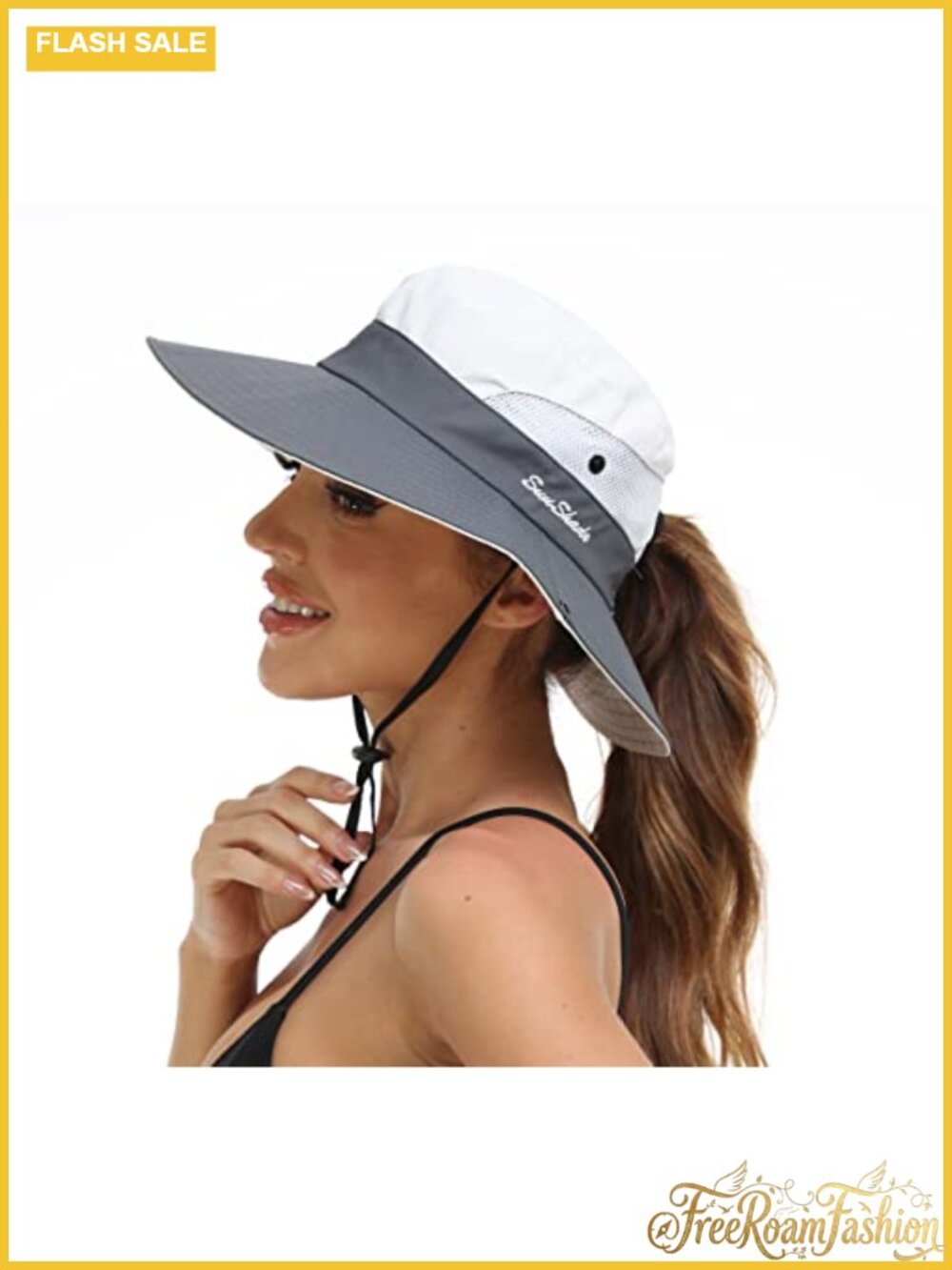 Women's UPF 50+ Wide Brim Ponytail Sun Hat Foldable Mesh Beach Hat
